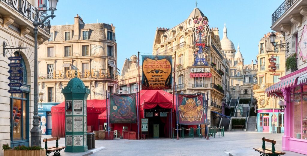 Paris bruxa dos anos 1920 na área Ministry of Magic do Epic Universe, na Universal Orlando